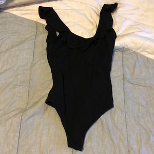 Honey Punch small black ruffle bodysuit